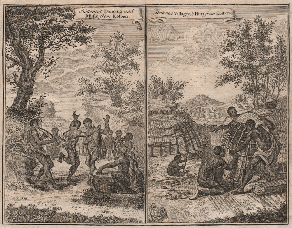 SOUTHERN AFRICA. Hottentot (Khoikhoi). Dancing Music Villages Huts. KOLBEN 1746